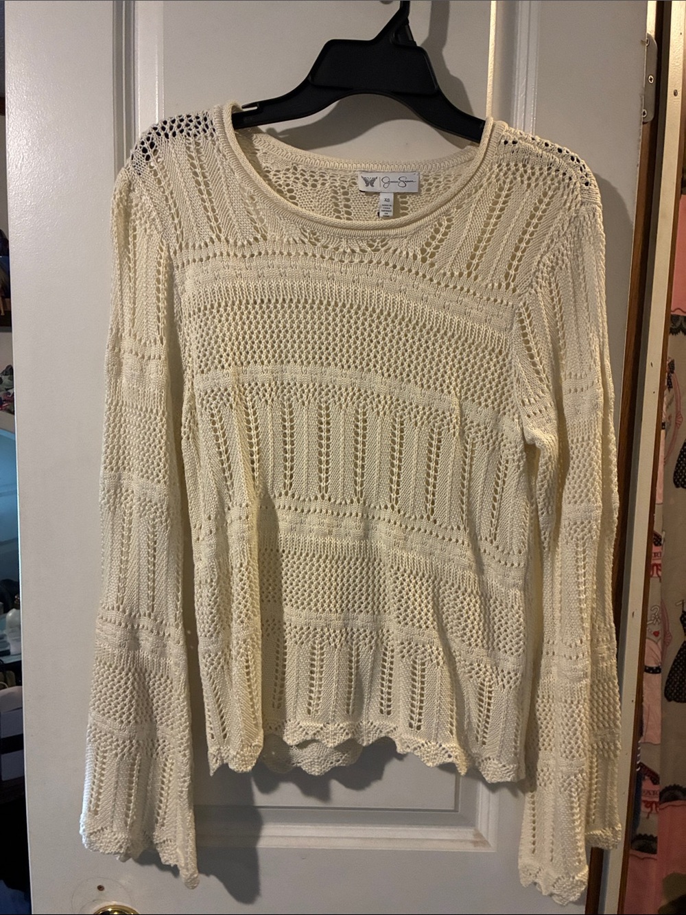 Jessica Simpson Cream Open-Weave Knit Pullover